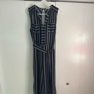 Monteau Navy + White stripe Jumper Ties at waist + side split leg Size XL